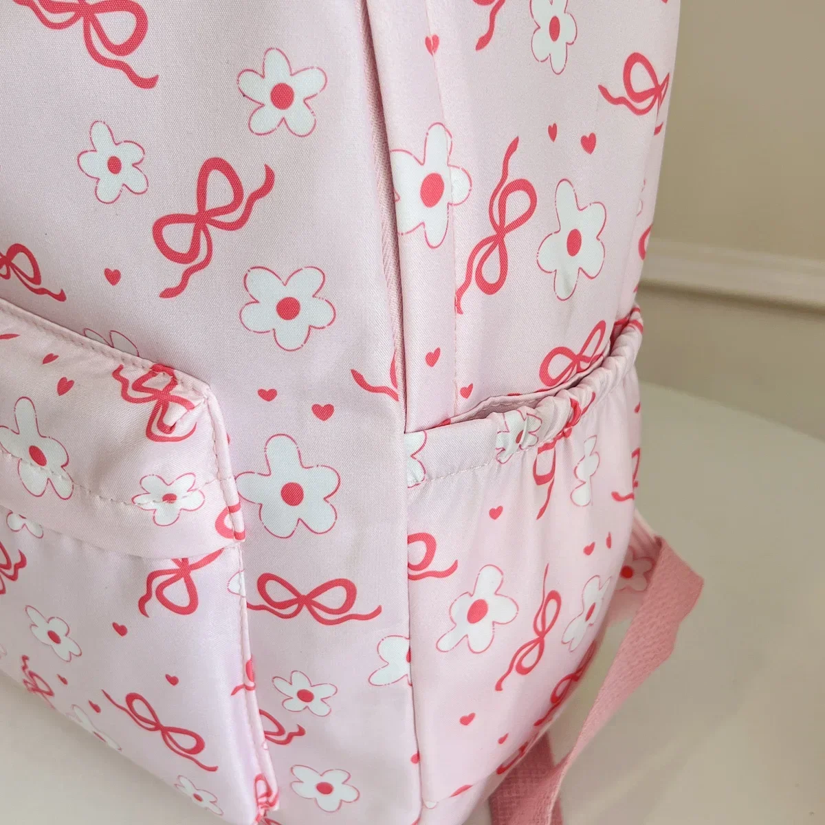 Sweet Simple Bow Tie Floral Three Piece Backpack Lightweight Large Capacity Multifunctional Student Backpack Campus Outdoor