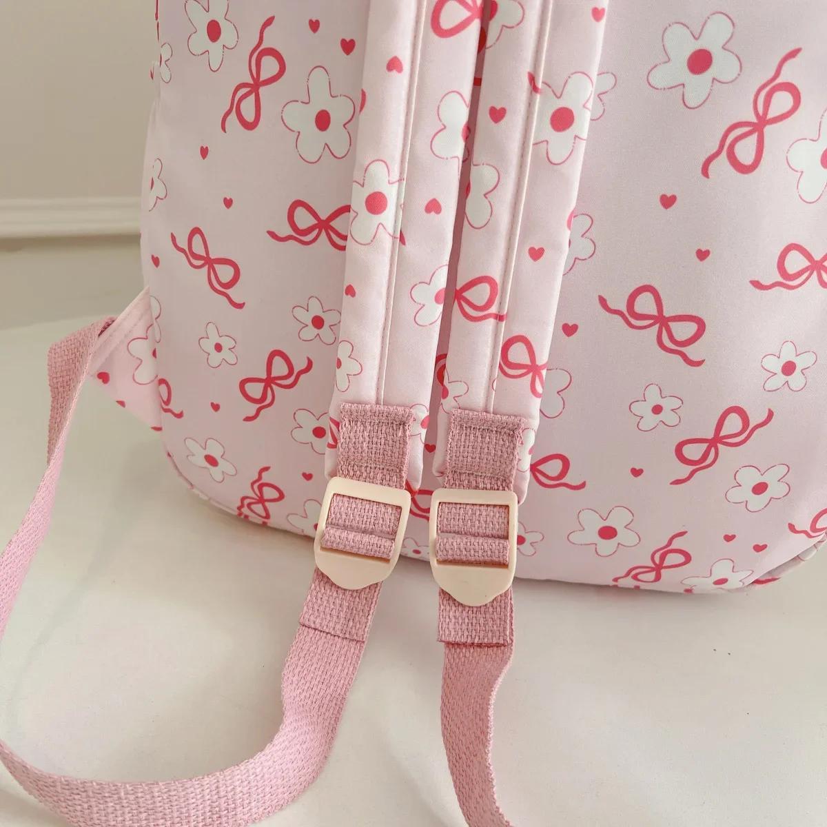Sweet Simple Bow Tie Floral Three Piece Backpack Lightweight Large Capacity Multifunctional Student Backpack Campus Outdoor