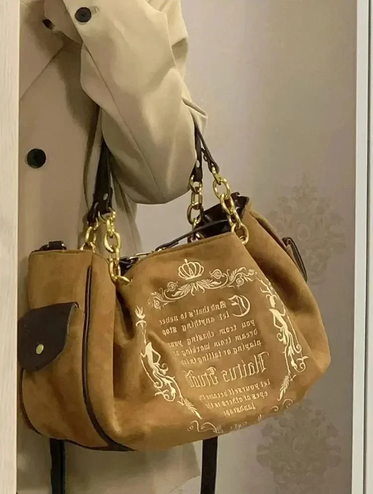 Embroidery Letter Tot Bag Women New In Large Capacity Retro Gothic Handbag Free Shiping Niche Desing Brand Soft Crossbody Bag