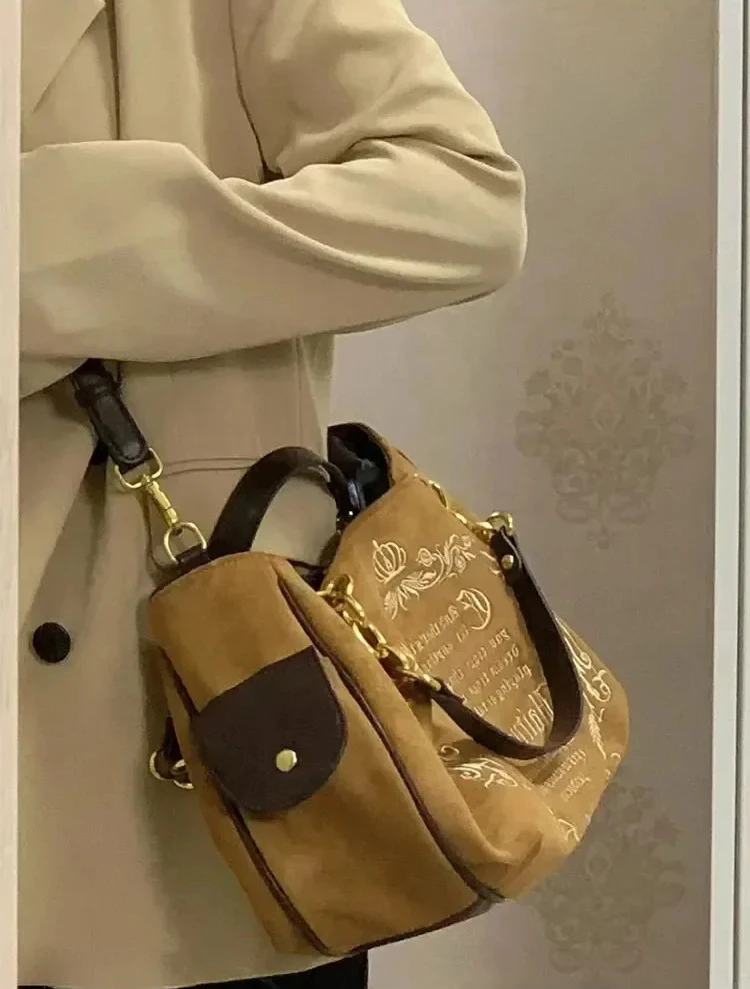 Embroidery Letter Tot Bag Women New In Large Capacity Retro Gothic Handbag Free Shiping Niche Desing Brand Soft Crossbody Bag