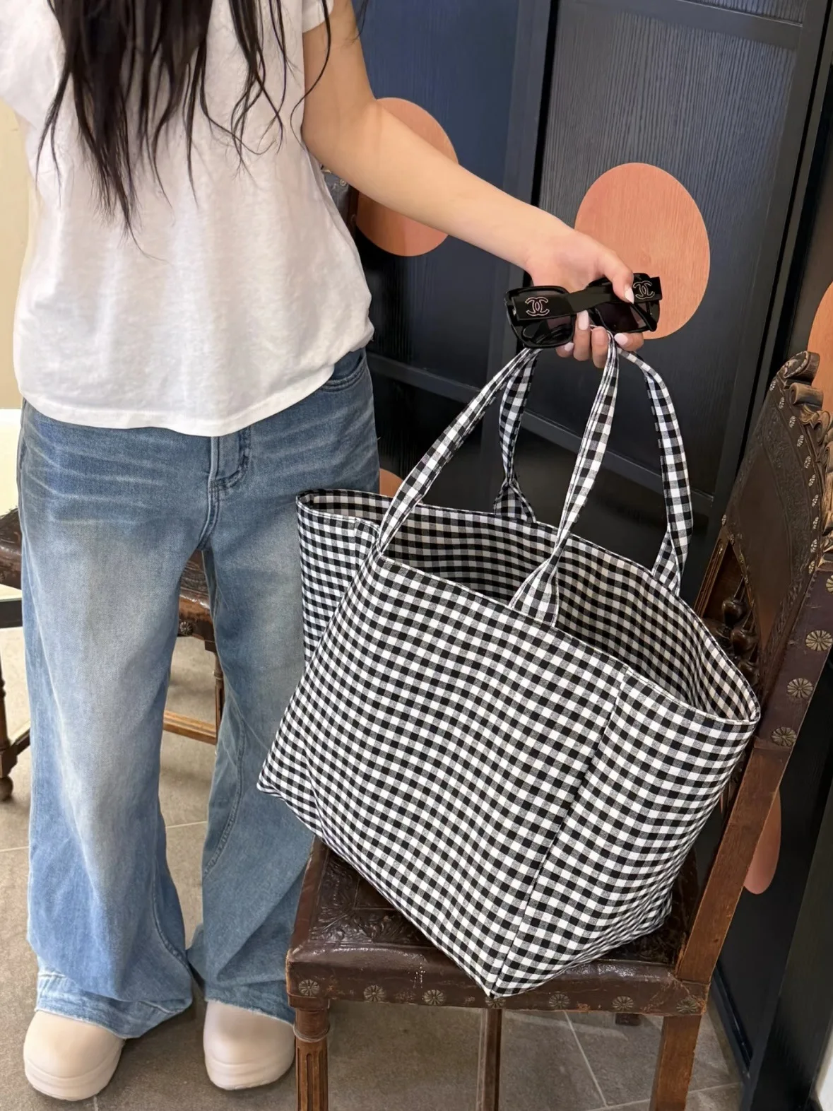 Women's Tote Bags Korean Plaid Harajuku Fashionable Simple Versatile Shoulder Bags Large Capacity Portable Handbags For Girl