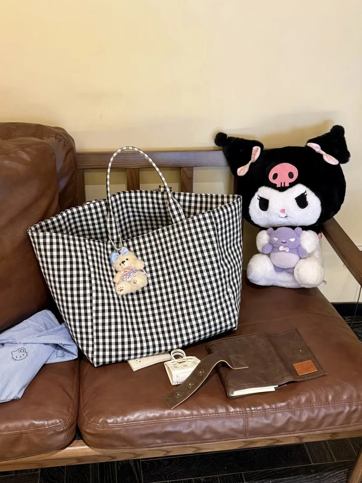 Women's Tote Bags Korean Plaid Harajuku Fashionable Simple Versatile Shoulder Bags Large Capacity Portable Handbags For Girl