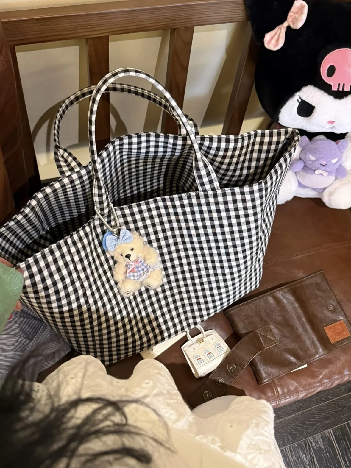 Women's Tote Bags Korean Plaid Harajuku Fashionable Simple Versatile Shoulder Bags Large Capacity Portable Handbags For Girl
