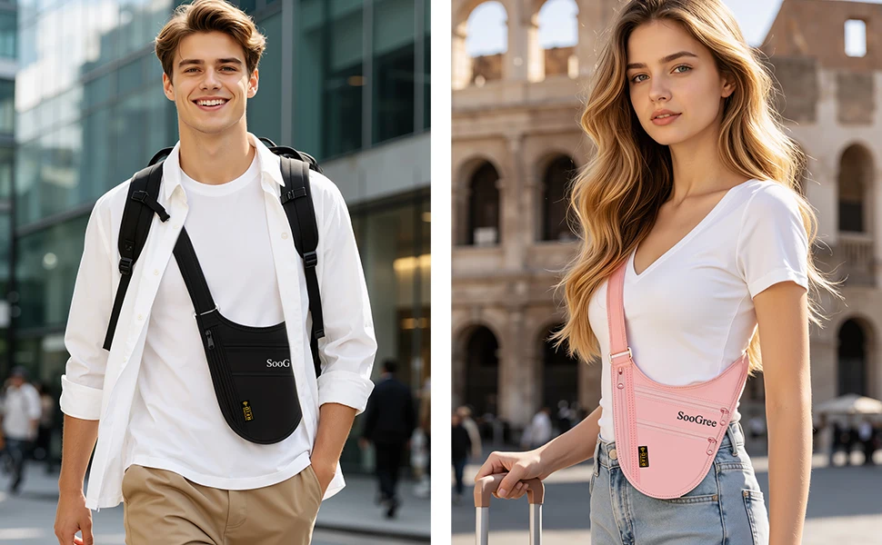 SooGree RFID Blocking Anti-theft Underarm Travel Pouch Hidden Security Shoulder Bag Passport Card Phone Holder Wallet Men Women