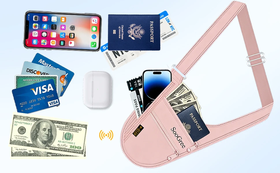 SooGree RFID Blocking Anti-theft Underarm Travel Pouch Hidden Security Shoulder Bag Passport Card Phone Holder Wallet Men Women
