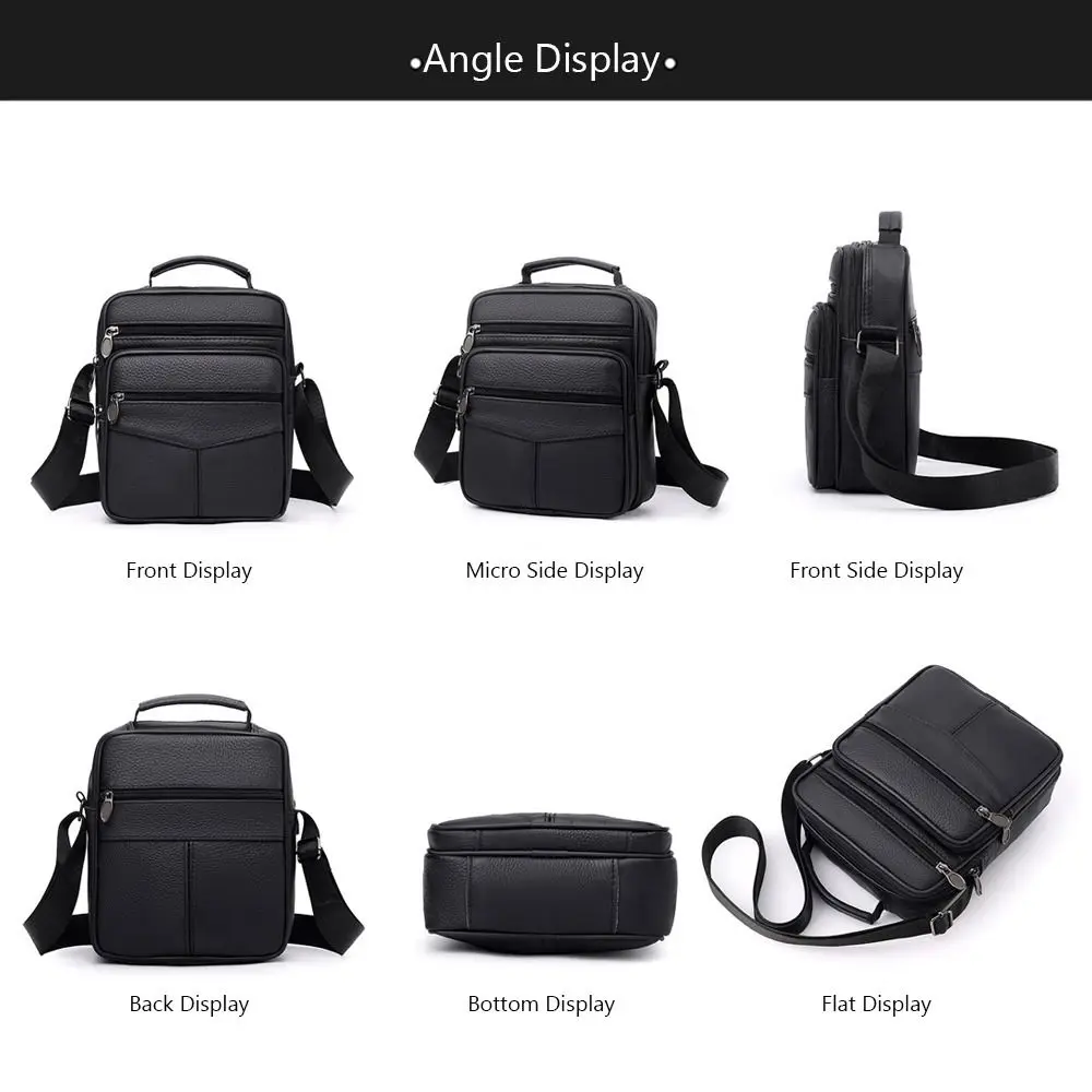 Natural Leather Men's Leather Handbag Small Size Tablet Compartment Genuine Leather Shoulder Bag Shoulder Strap Messenger Style