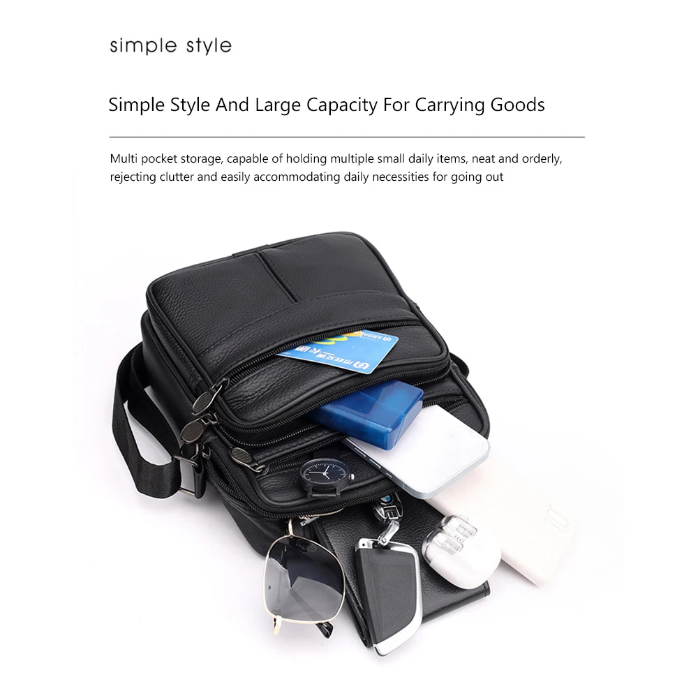 Natural Leather Men's Leather Handbag Small Size Tablet Compartment Genuine Leather Shoulder Bag Shoulder Strap Messenger Style