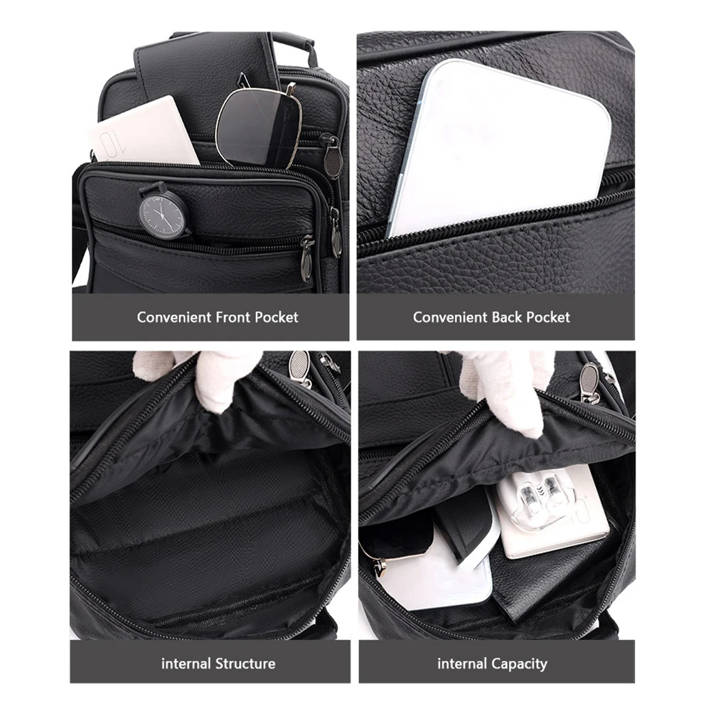 Natural Leather Men's Leather Handbag Small Size Tablet Compartment Genuine Leather Shoulder Bag Shoulder Strap Messenger Style
