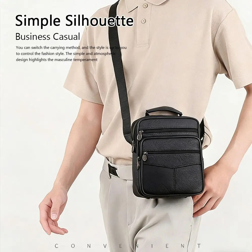 Natural Leather Men's Leather Handbag Small Size Tablet Compartment Genuine Leather Shoulder Bag Shoulder Strap Messenger Style