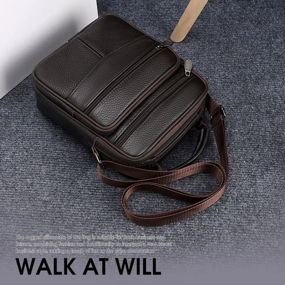 Natural Leather Men's Leather Handbag Small Size Tablet Compartment Genuine Leather Shoulder Bag Shoulder Strap Messenger Style