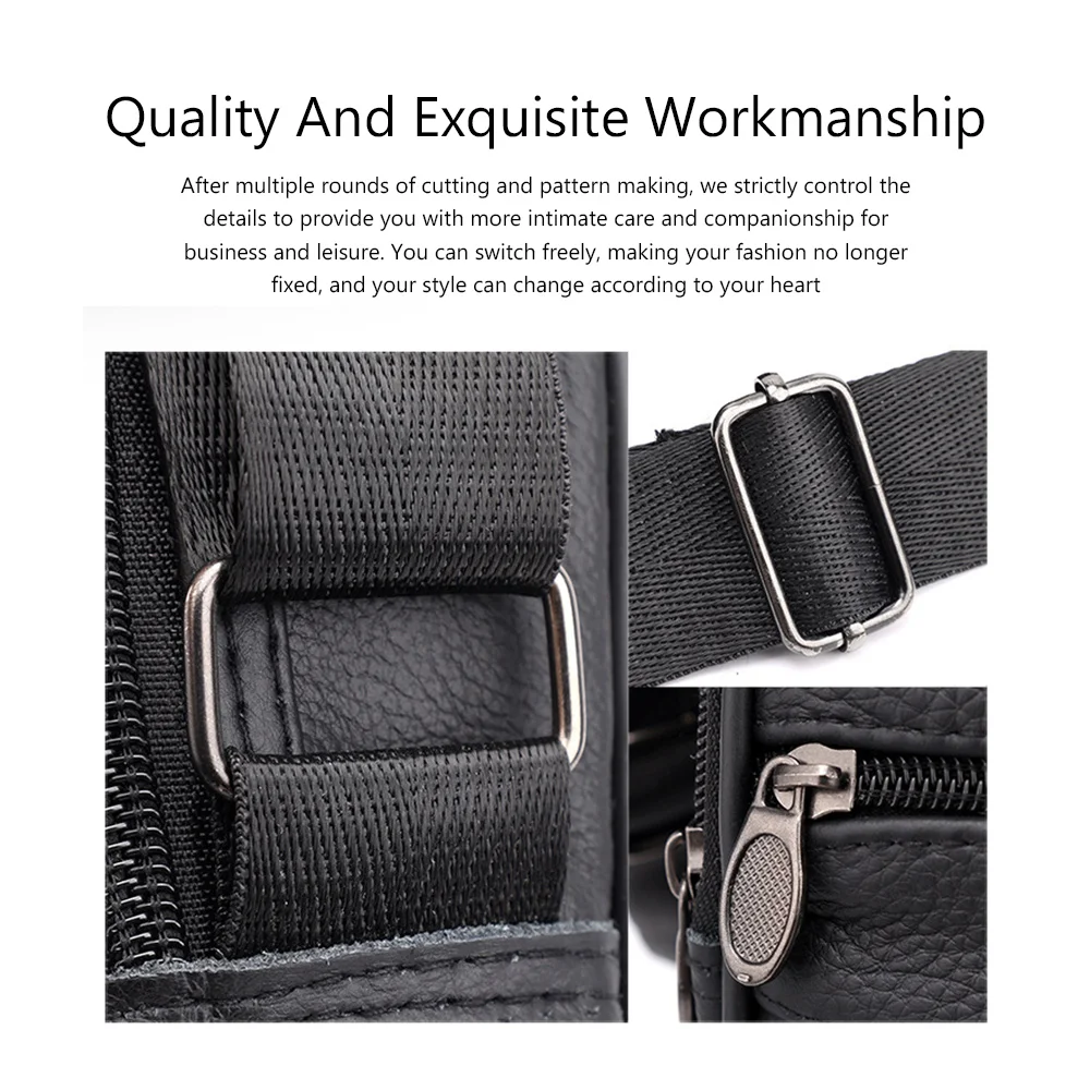 Natural Leather Men's Leather Handbag Small Size Tablet Compartment Genuine Leather Shoulder Bag Shoulder Strap Messenger Style
