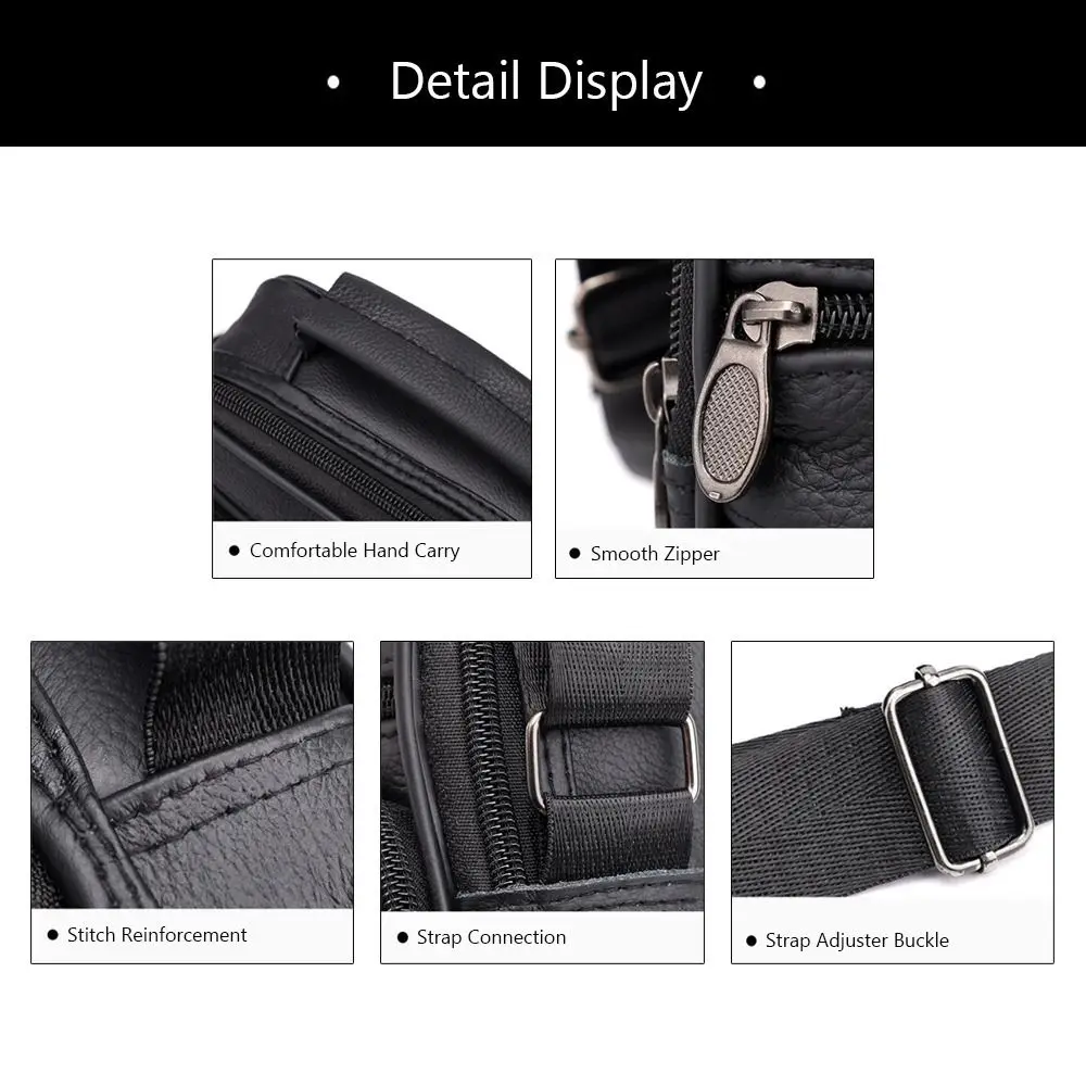 Natural Leather Men's Leather Handbag Small Size Tablet Compartment Genuine Leather Shoulder Bag Shoulder Strap Messenger Style