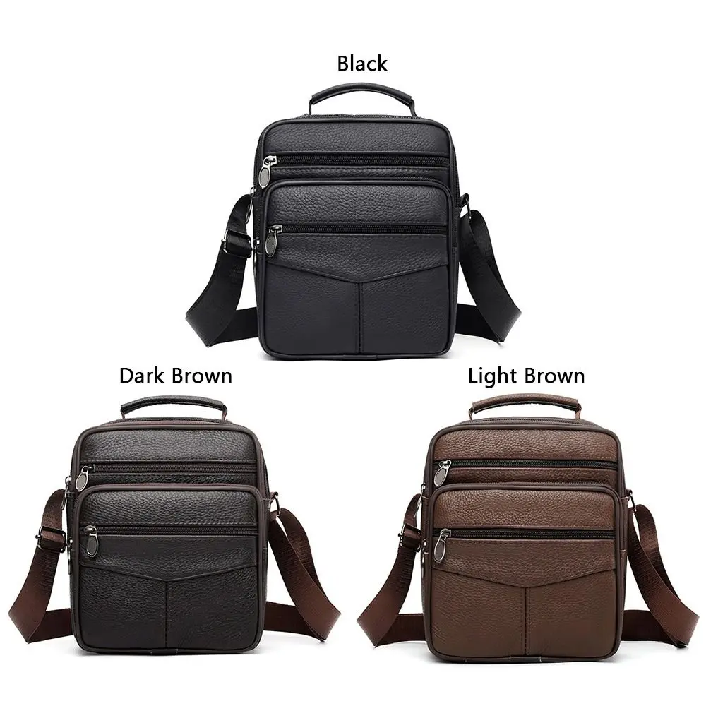 Natural Leather Men's Leather Handbag Small Size Tablet Compartment Genuine Leather Shoulder Bag Shoulder Strap Messenger Style
