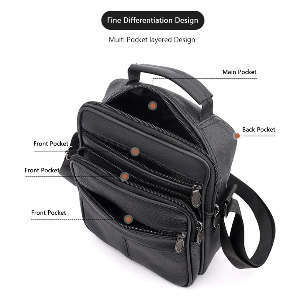 Natural Leather Men's Leather Handbag Small Size Tablet Compartment Genuine Leather Shoulder Bag Shoulder Strap Messenger Style
