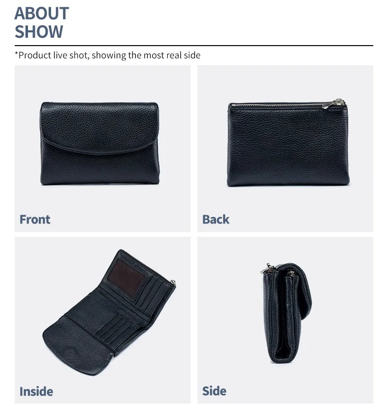Coin Purse Genuine Cow Leather Short Wallet Trifold for Small Women's Purses Clutch Cowhide Card Holder Travel Card Wallets