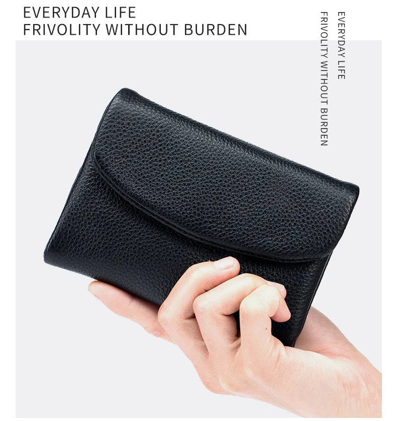 Coin Purse Genuine Cow Leather Short Wallet Trifold for Small Women's Purses Clutch Cowhide Card Holder Travel Card Wallets