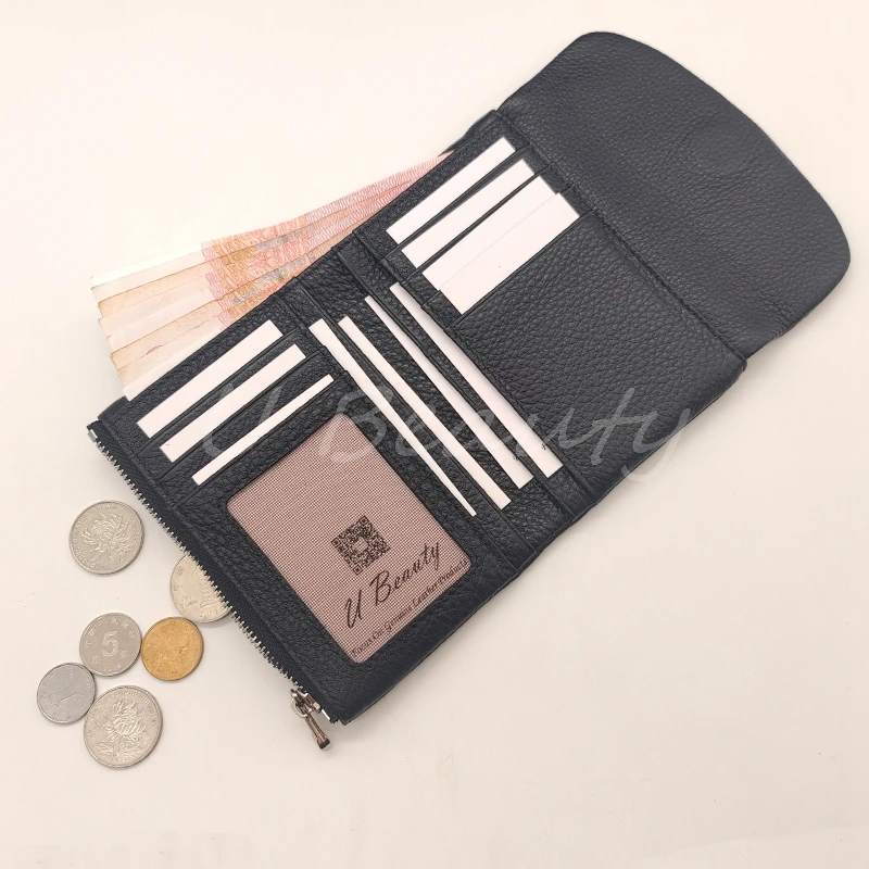 Coin Purse Genuine Cow Leather Short Wallet Trifold for Small Women's Purses Clutch Cowhide Card Holder Travel Card Wallets