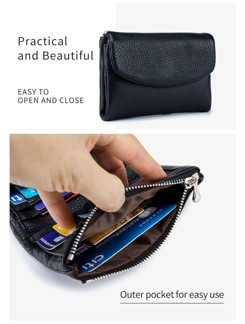 Coin Purse Genuine Cow Leather Short Wallet Trifold for Small Women's Purses Clutch Cowhide Card Holder Travel Card Wallets