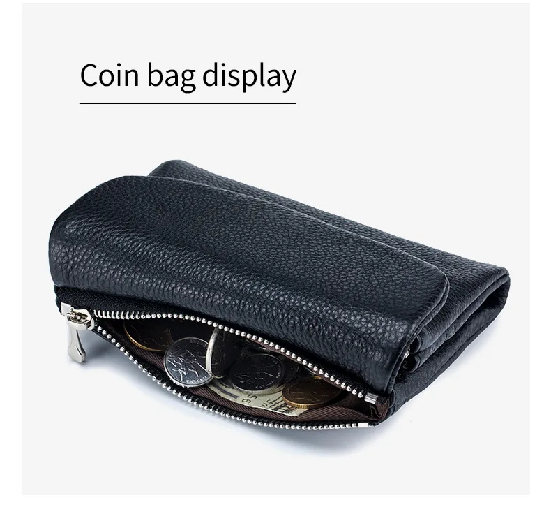 Coin Purse Genuine Cow Leather Short Wallet Trifold for Small Women's Purses Clutch Cowhide Card Holder Travel Card Wallets