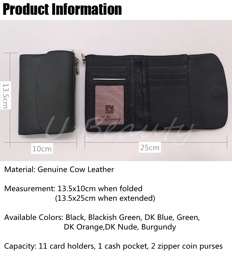 Coin Purse Genuine Cow Leather Short Wallet Trifold for Small Women's Purses Clutch Cowhide Card Holder Travel Card Wallets