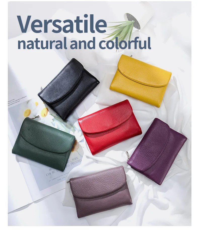 Coin Purse Genuine Cow Leather Short Wallet Trifold for Small Women's Purses Clutch Cowhide Card Holder Travel Card Wallets