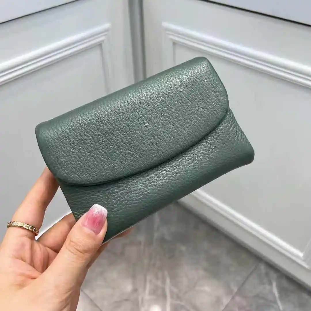 Coin Purse Genuine Cow Leather Short Wallet Trifold for Small Women's Purses Clutch Cowhide Card Holder Travel Card Wallets