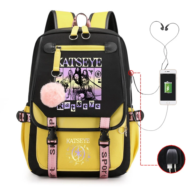 Hot Kpop Katseye Printed Personality Harajuku Backpack Girl School Bag Laptop Bag Women Men Travel Bag Daily Backpack