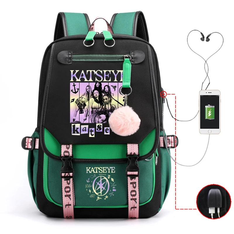 Hot Kpop Katseye Printed Personality Harajuku Backpack Girl School Bag Laptop Bag Women Men Travel Bag Daily Backpack