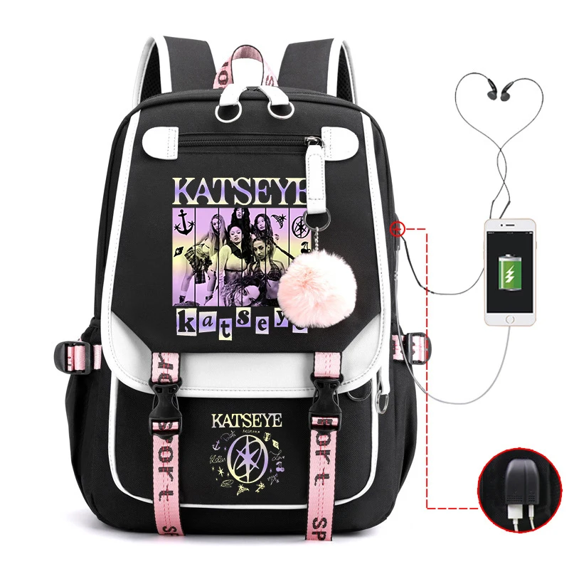 Hot Kpop Katseye Printed Personality Harajuku Backpack Girl School Bag Laptop Bag Women Men Travel Bag Daily Backpack