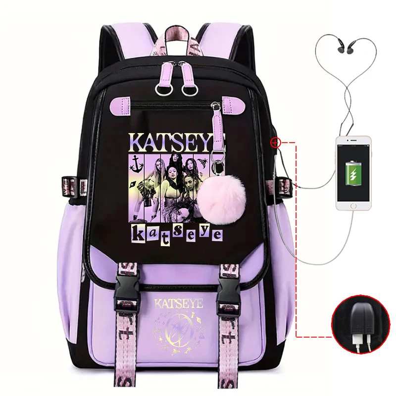 Hot Kpop Katseye Printed Personality Harajuku Backpack Girl School Bag Laptop Bag Women Men Travel Bag Daily Backpack