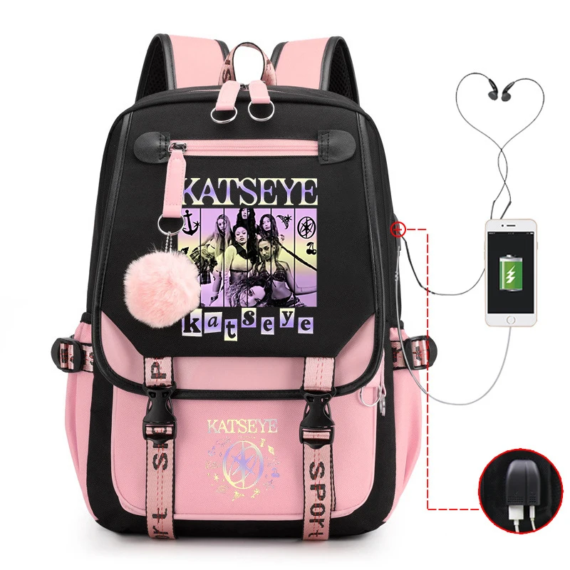 Hot Kpop Katseye Printed Personality Harajuku Backpack Girl School Bag Laptop Bag Women Men Travel Bag Daily Backpack