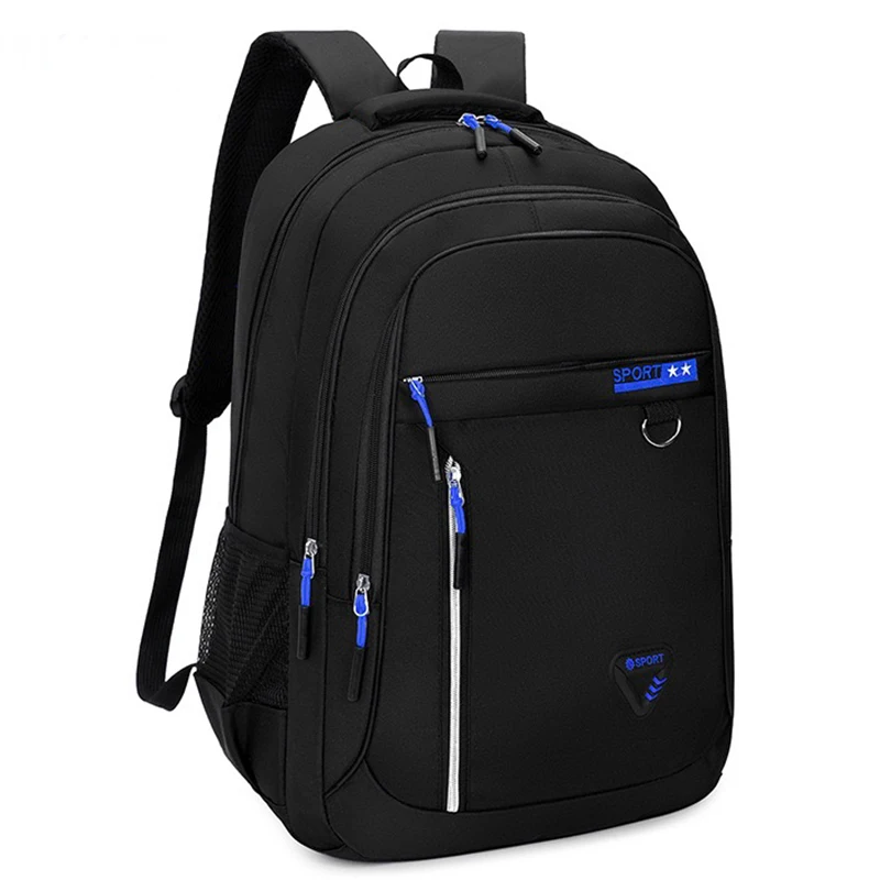 Daily Minimalist Black Oxford Laptop Backpack Breathable Back Panel, Simple Large Rucksack For Campus Casual Street Matching