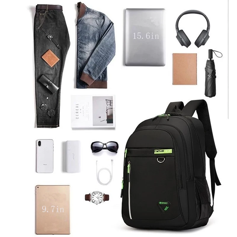 Daily Minimalist Black Oxford Laptop Backpack Breathable Back Panel, Simple Large Rucksack For Campus Casual Street Matching