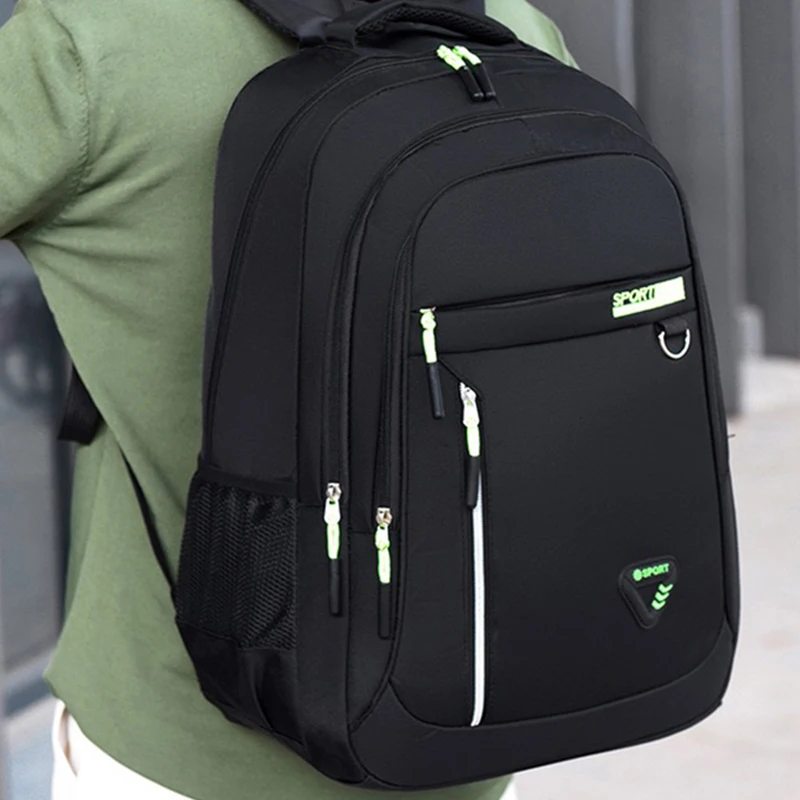 Daily Minimalist Black Oxford Laptop Backpack Breathable Back Panel, Simple Large Rucksack For Campus Casual Street Matching
