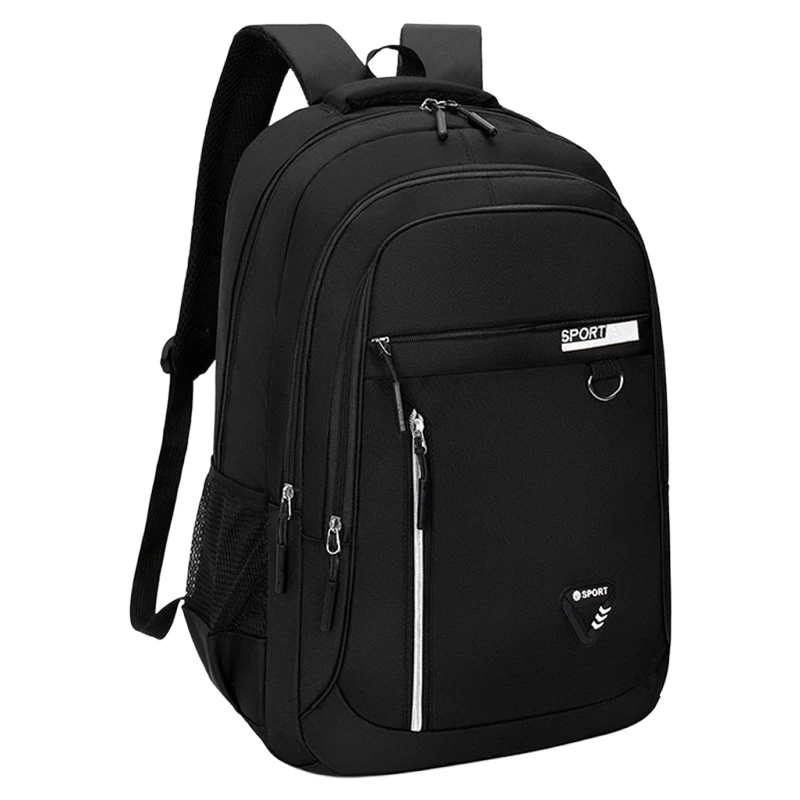 Daily Minimalist Black Oxford Laptop Backpack Breathable Back Panel, Simple Large Rucksack For Campus Casual Street Matching