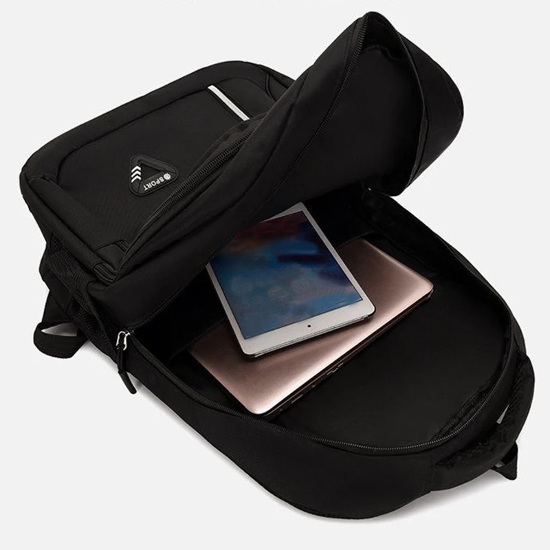Daily Minimalist Black Oxford Laptop Backpack Breathable Back Panel, Simple Large Rucksack For Campus Casual Street Matching