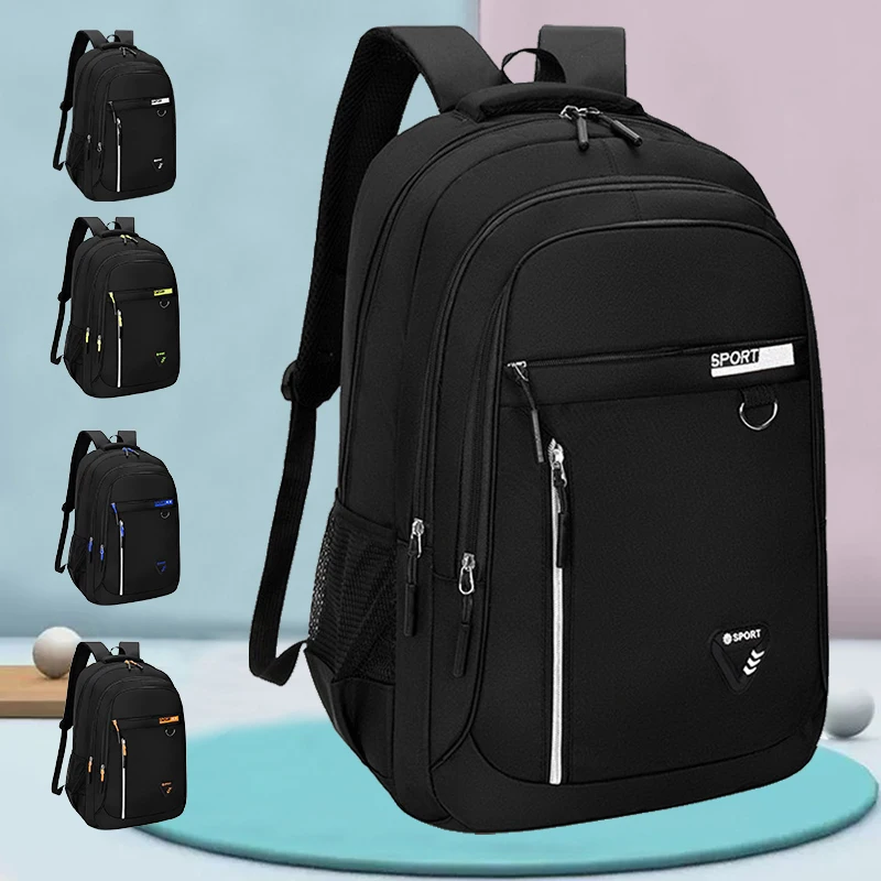 Daily Minimalist Black Oxford Laptop Backpack Breathable Back Panel, Simple Large Rucksack For Campus Casual Street Matching