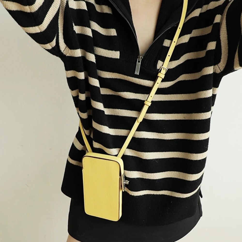 Luxury Design Phone Bag Woman Portable Genuine Leather Cross-body Bag Custom Name Fashion Casual Lady Shoulder Bag Card Wallet