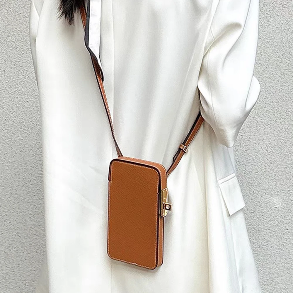 Luxury Design Phone Bag Woman Portable Genuine Leather Cross-body Bag Custom Name Fashion Casual Lady Shoulder Bag Card Wallet