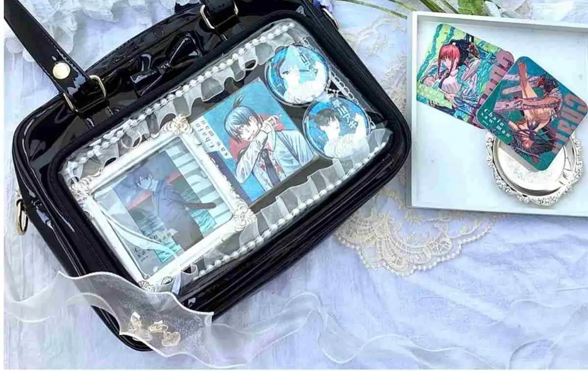 Y2K Cute Bow Ita Bag Girl Transparent Messenger Bag Women Fashion Shoulder Crossbody Bag Ladys DIY Badge Tote Bag Lolita Handbag