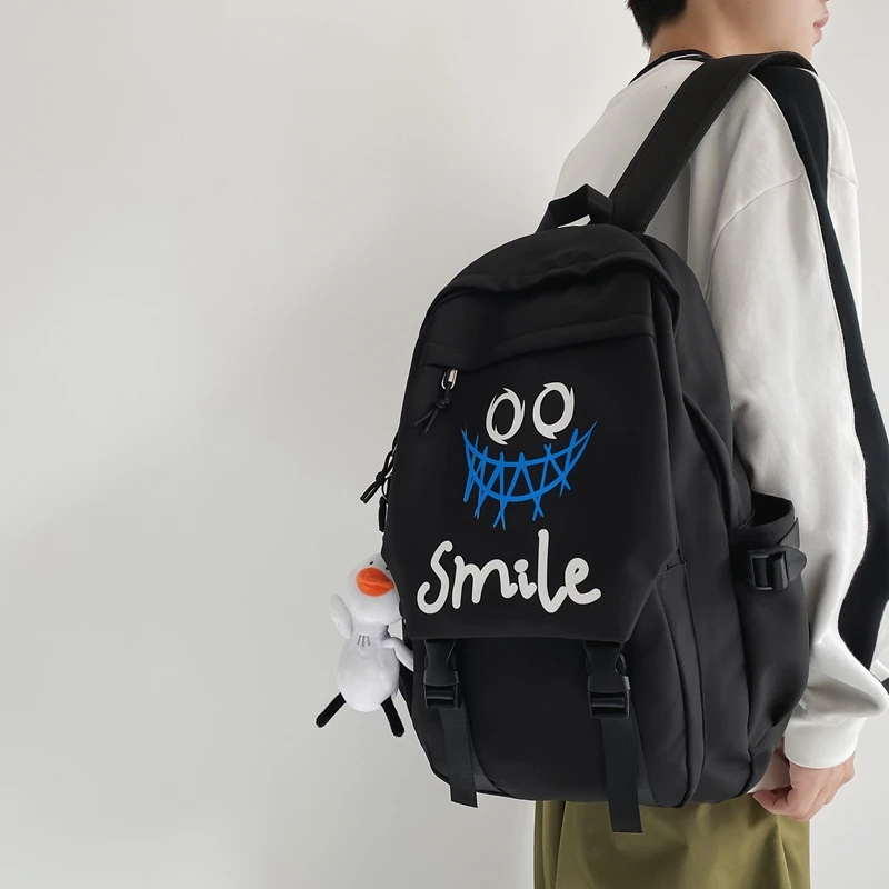 Pocket Front Backpack, Preppy Style Solid Color Nylon Bookbag, Kawaii Large Capacity Double Handle School Bag