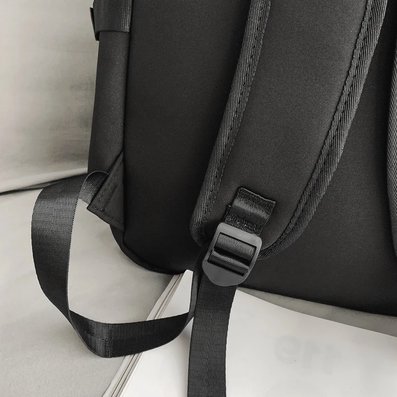Pocket Front Backpack, Preppy Style Solid Color Nylon Bookbag, Kawaii Large Capacity Double Handle School Bag