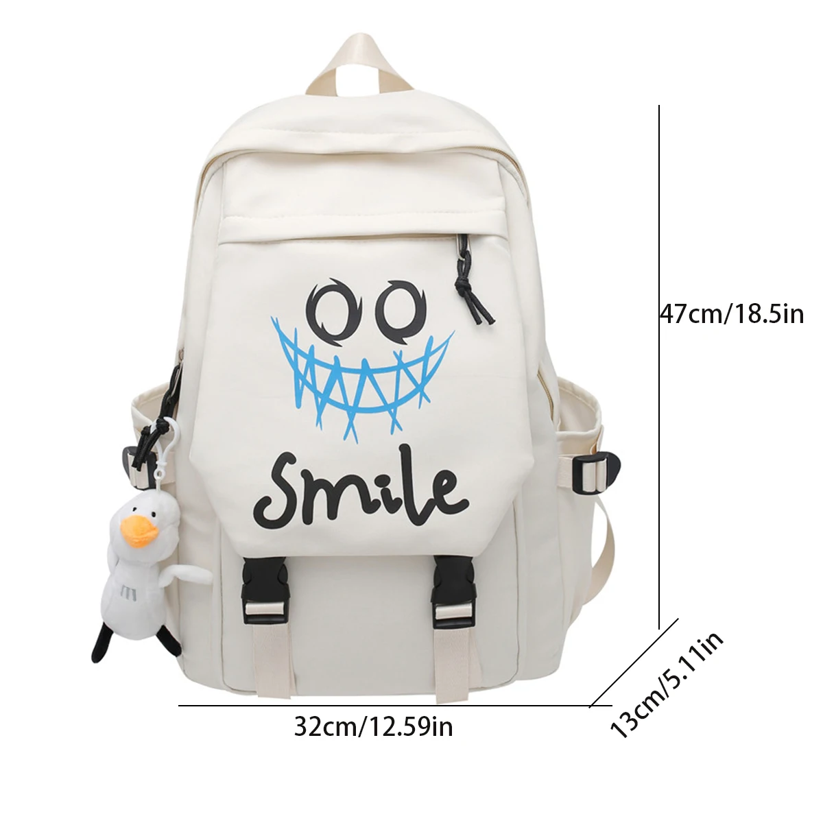 Pocket Front Backpack, Preppy Style Solid Color Nylon Bookbag, Kawaii Large Capacity Double Handle School Bag