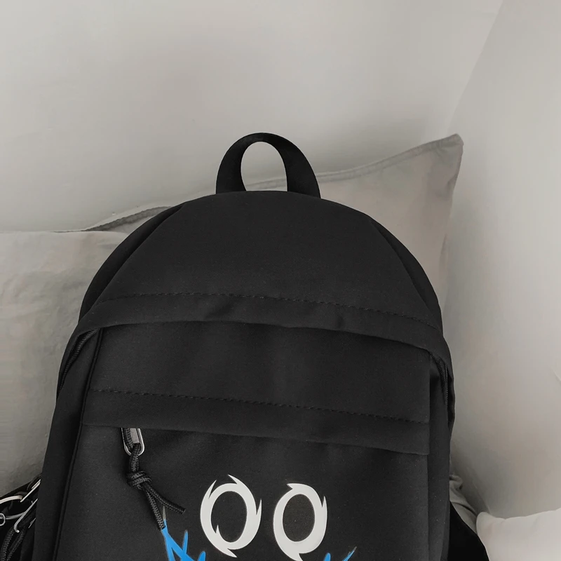 Pocket Front Backpack, Preppy Style Solid Color Nylon Bookbag, Kawaii Large Capacity Double Handle School Bag