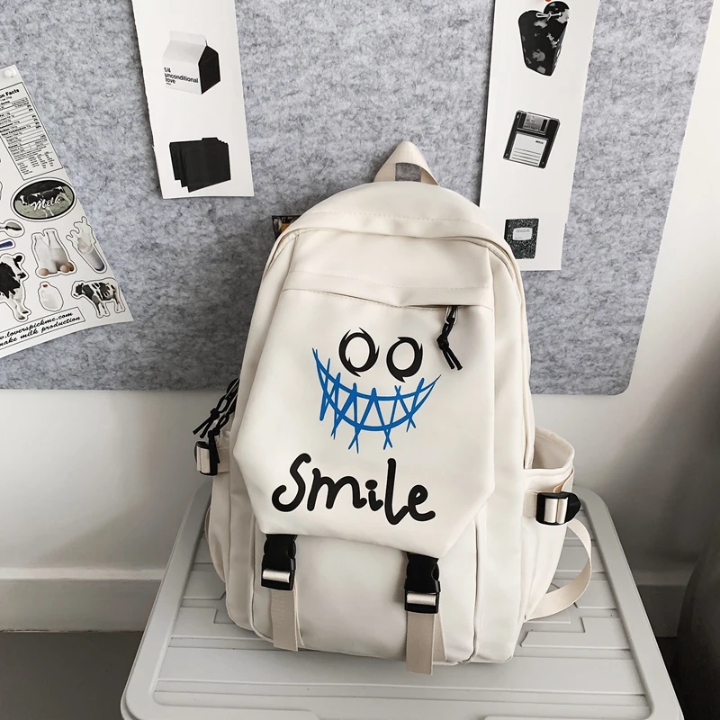 Pocket Front Backpack, Preppy Style Solid Color Nylon Bookbag, Kawaii Large Capacity Double Handle School Bag