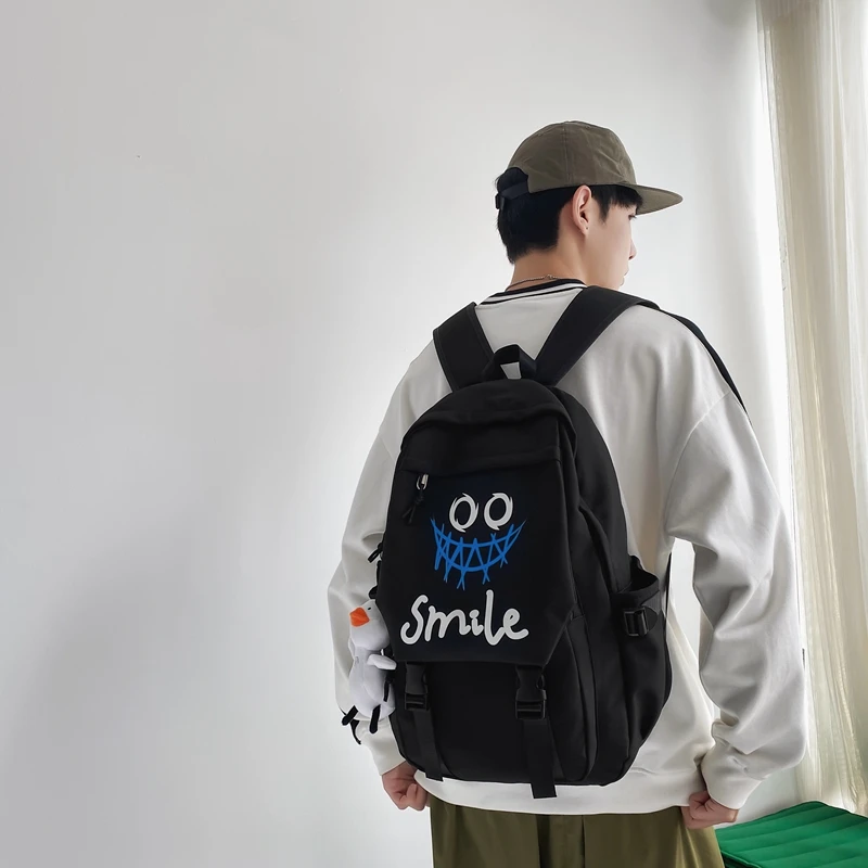 Pocket Front Backpack, Preppy Style Solid Color Nylon Bookbag, Kawaii Large Capacity Double Handle School Bag