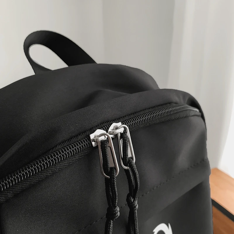 Pocket Front Backpack, Preppy Style Solid Color Nylon Bookbag, Kawaii Large Capacity Double Handle School Bag