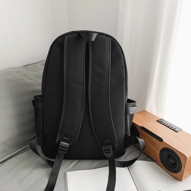 Pocket Front Backpack, Preppy Style Solid Color Nylon Bookbag, Kawaii Large Capacity Double Handle School Bag