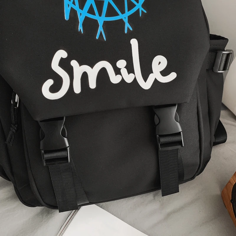 Pocket Front Backpack, Preppy Style Solid Color Nylon Bookbag, Kawaii Large Capacity Double Handle School Bag