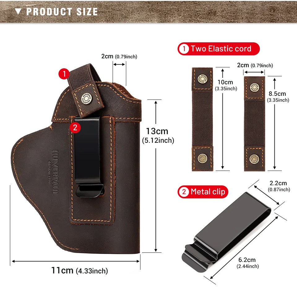 Genuine Leather Universal Gun Cover With Concealed Carry Holsters Belt for All Size Handguns